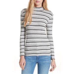 FRAME Ribbed Gray 70s Stripe Turtleneck Top